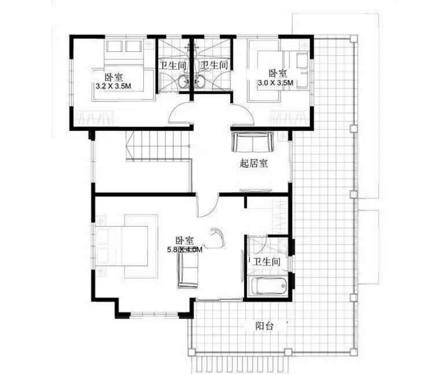 新鄉(xiāng)下最佳2層自建房別墅戶型 地基13米X16米(圖4)