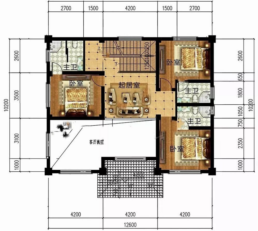 130平的新中式別墅，帶挑空客廳，布局真的很贊(圖3)