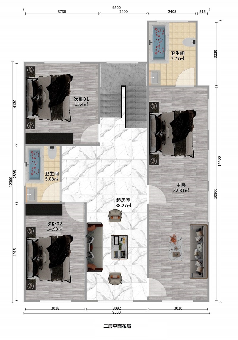 三層中式風格輕鋼別墅戶型+建房配置表【版權(quán)戶型】(圖3)